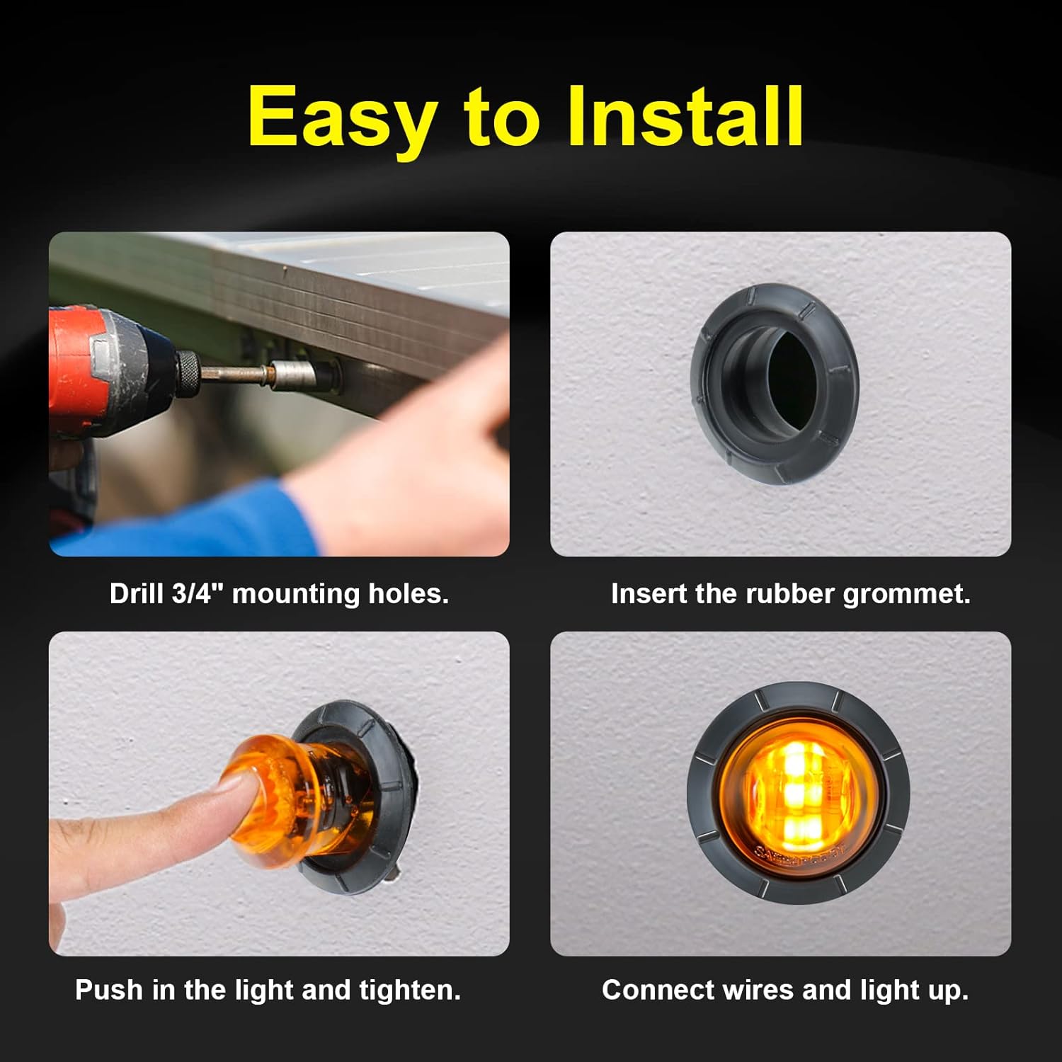 60Pack DC12V 3/4 Inch Mini LED Trailer Lights Clearance Light Front Rear Side Marker Indicators Lamp Waterproof Universal for Truck RV Camper Van Caravan Boat - (Amber/Red)