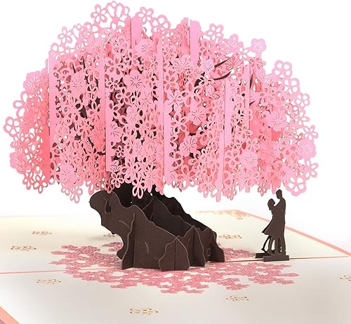 Shynek Cherry Blossom Pop Up Wedding Anniversary Card, 3D Love Card, Valentines Gift for Her, with Envelope and Blank Note