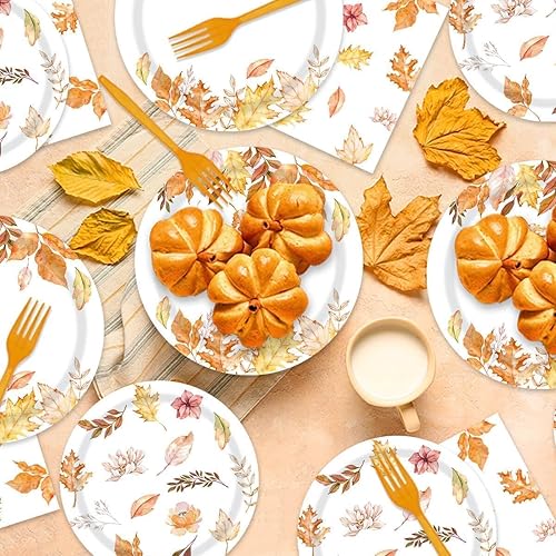 Miniatura 6 de 96 piezas de hojas de otoño, suministros de decoración de fiesta de hojas de arce de otoño, juego de vajilla de fiesta, servilletas de fiesta,