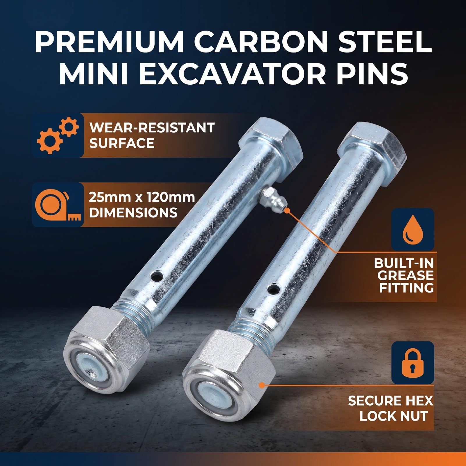 25 Mm Compatible with Mini Excavator Pasadores con Engrasador