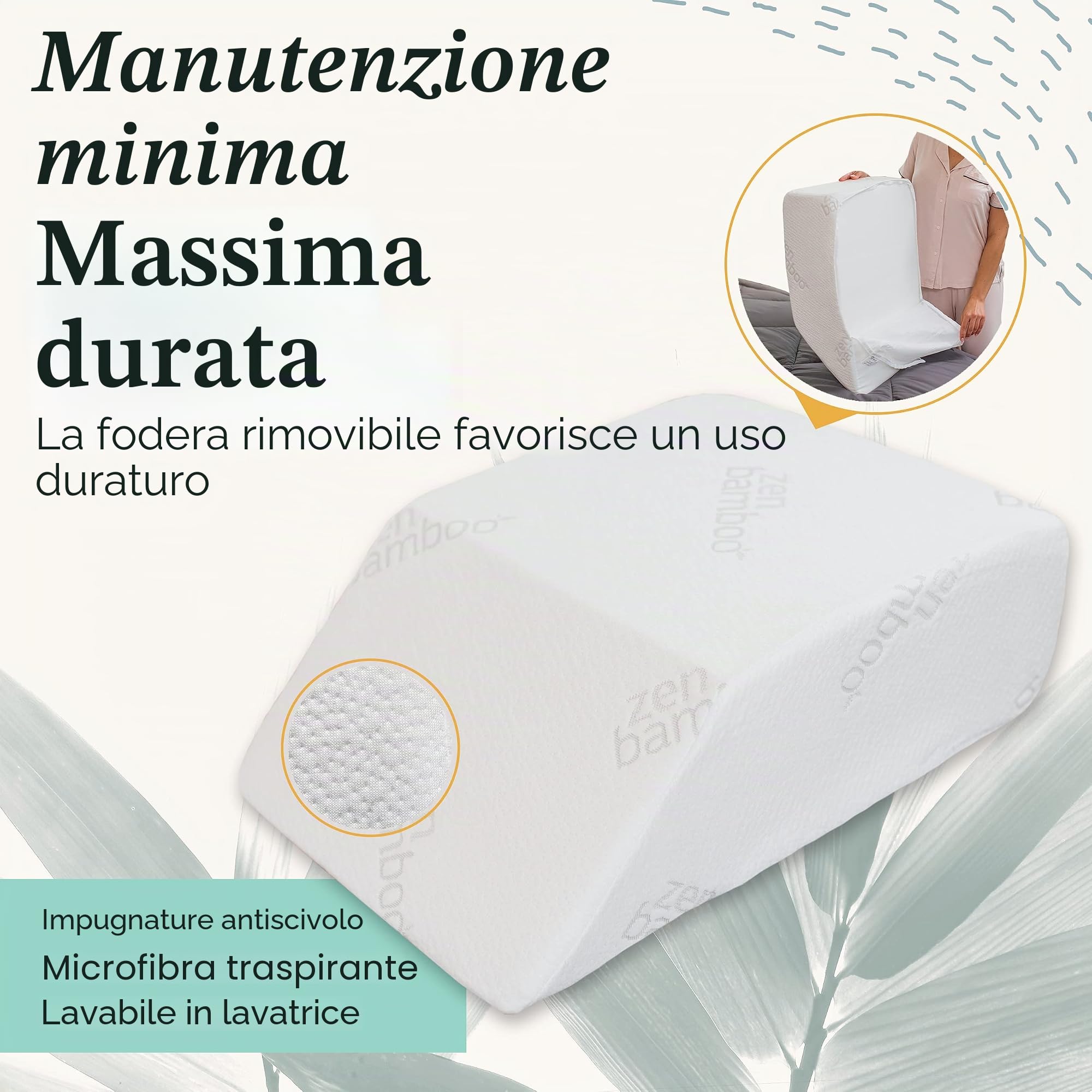 Zen Bamboo, Cuscino per gambe, per sollevare e far riposare le gambe, in memory foam, riduce il dolore alla schiena e migliora la circolazione, con fodera rimovibile in bambù