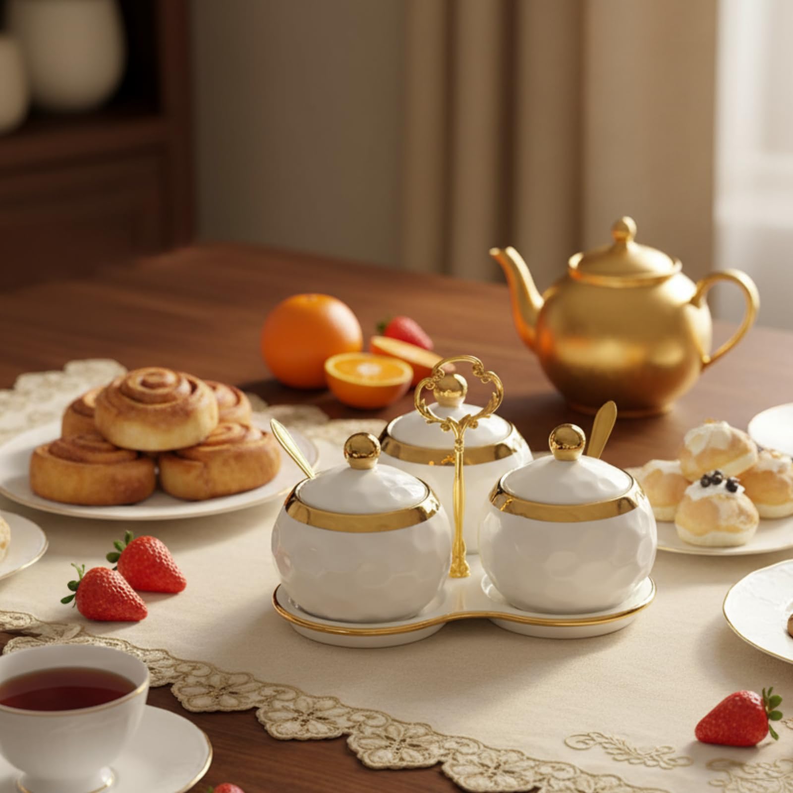 Amazon.com | ZENFUN Set of 3 Ceramic Condiment Pots with Trays