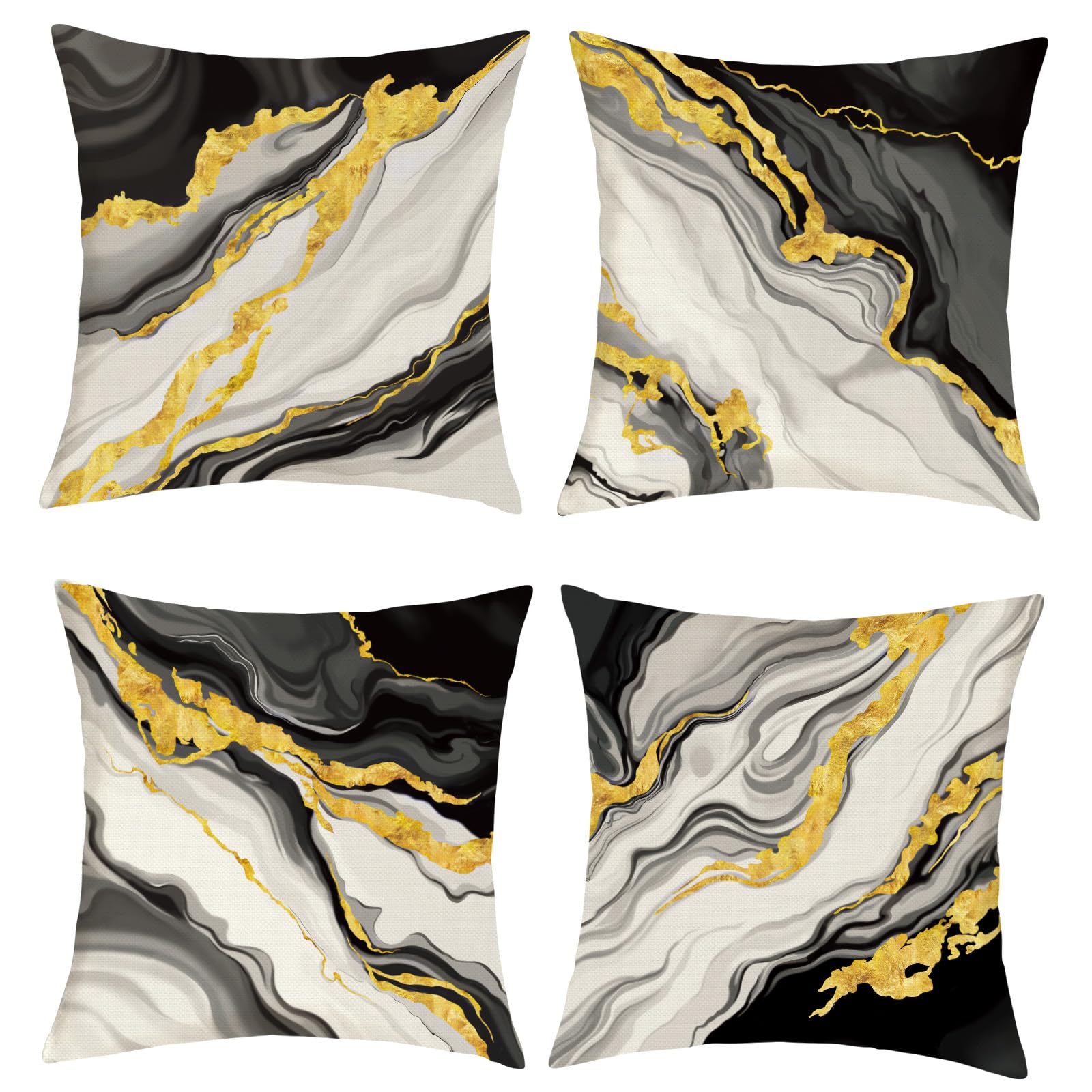 Joymaison Black Gold Marble Throw Pillow Covers 18x18 Inch Set of 4 Modern Abstract Art Cushion Covers Home Decor for Couch Cushion Cases