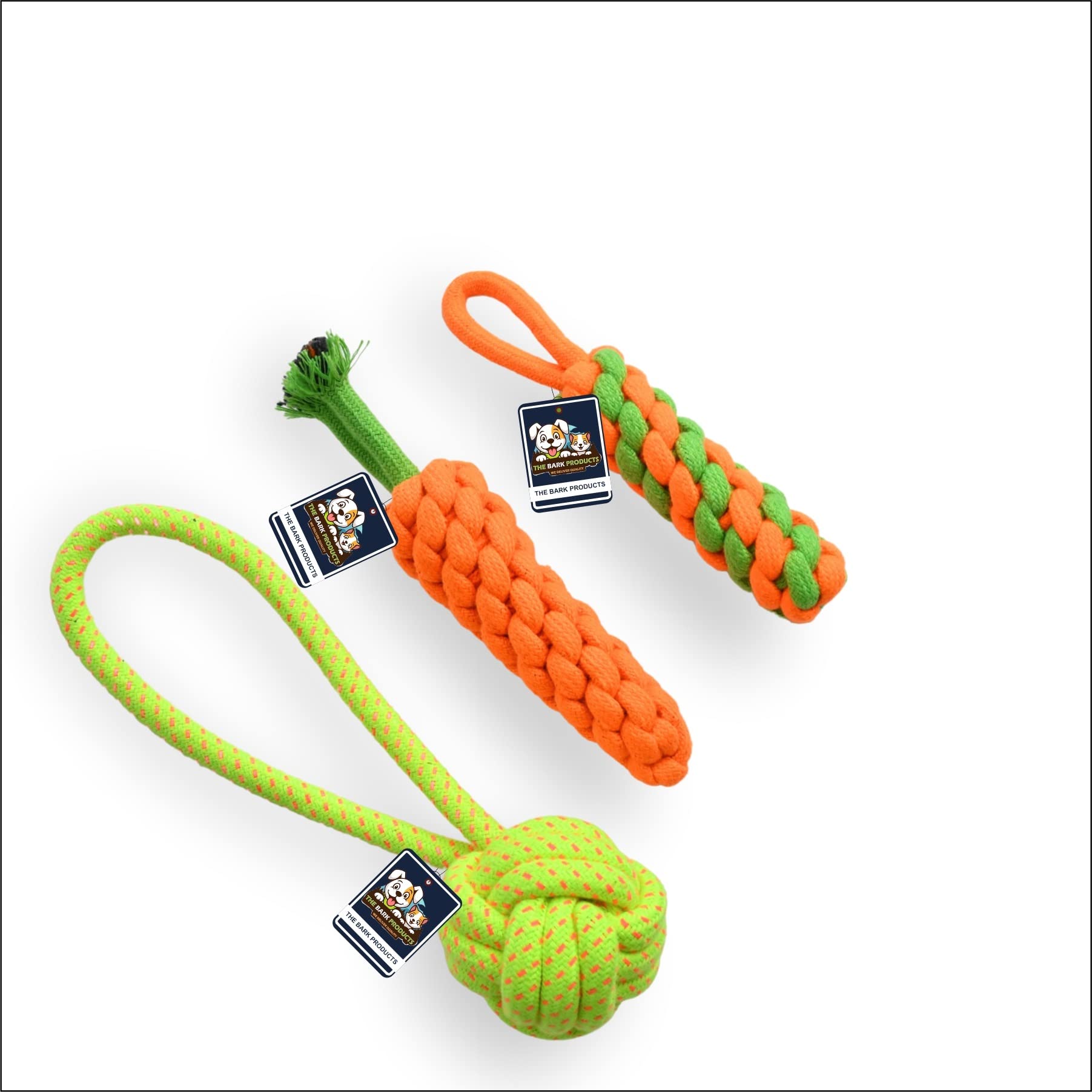 The Bark Products Heavy Duty Dental Dog Chew Toys (Rope Handle Ball + Rope Dummy + Rope Carrot) Polyester Blend Durable Exceptional Attractive Vibrant Colors (Color May Vary) Set of 3 (B0BKFMWT4Y) Amazon Price History, Amazon Price Tracker