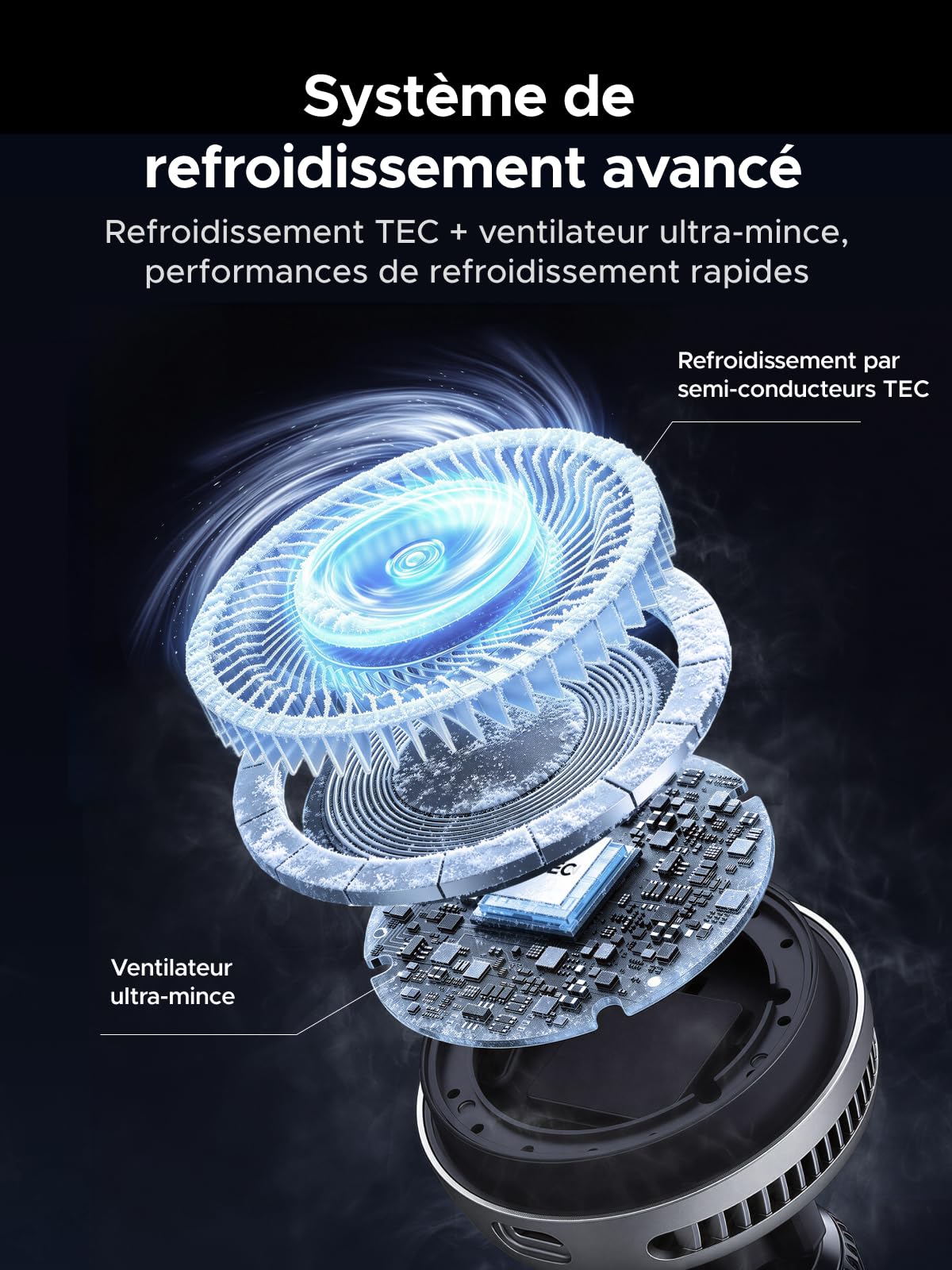 UGREEN MagFlow Pro Qi2 25W Chargeur MagSafe Voiture Compatible avec iPhone 17 16 15 14 13 12 Pro Max Air Plus, Refroidissement TEC Optimal, Ventilateur Intégré, Fixation sur Grille d'aération