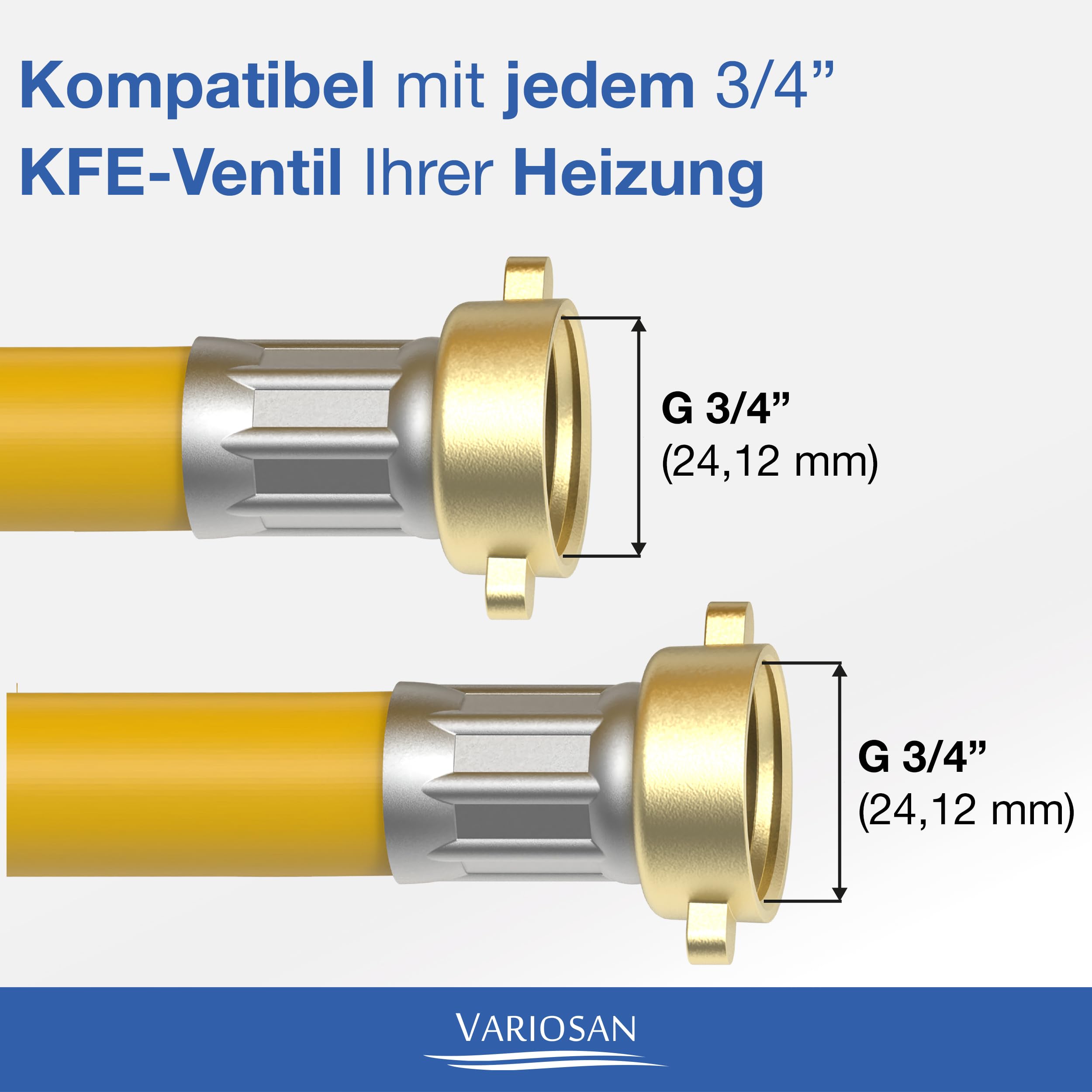 VARIOSAN Wąż napełniający do ogrzewania 16775, 3/4", 5,00 m, 15 bar, żółty
