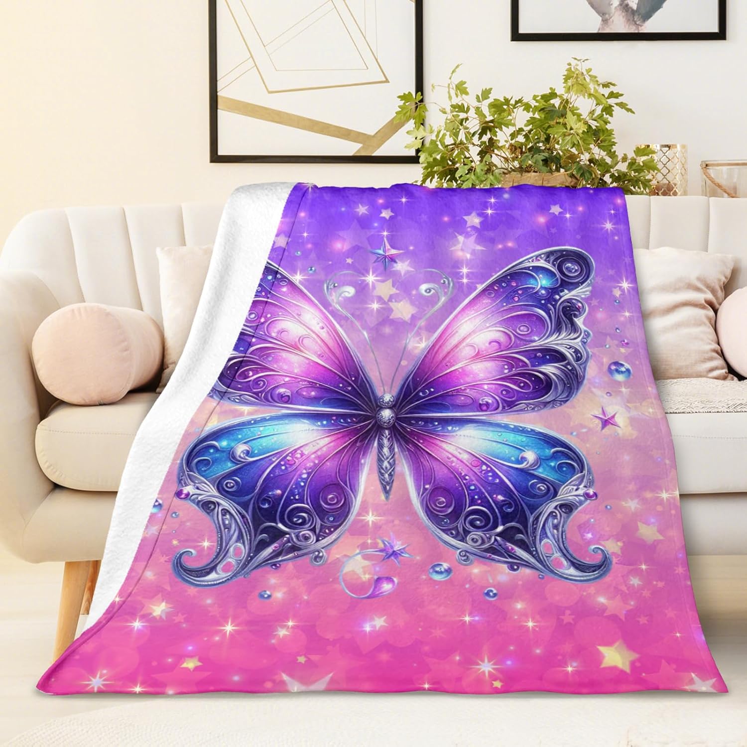 Girls Blanket, Butterfly Blanket, Gift for Butterfly Lovers, 60" X 50" Warm Lightweight Throw for Living Room Bed Sofa Couch