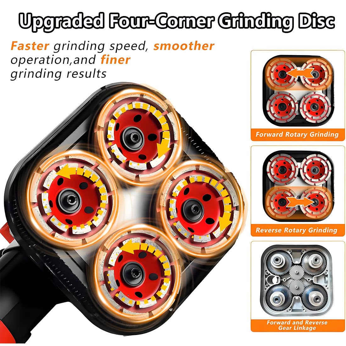 Set Levigatrice Cemento 4 Teste,con Luce LED,3600W Piallatrice Elettrica per Cemento,6 velocità Regolabili,per Marmo,Granito,Piastrelle WithExtensionrod