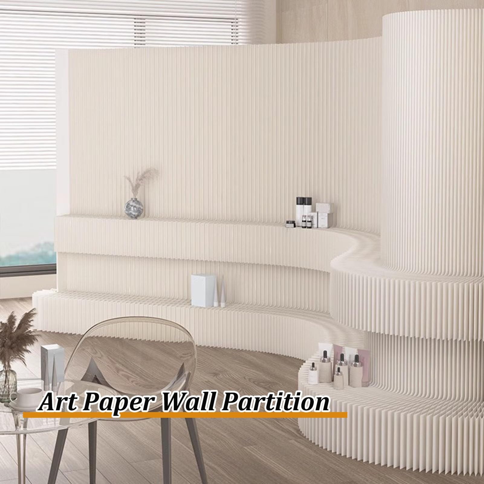 Rideaux de séparation de pièce, cloisons murales en Papier, Style Moderne et créatif avec étagères, Pliables, pour préserver l'intimité au Bureau et Lors d'événements (500 x 180 cm