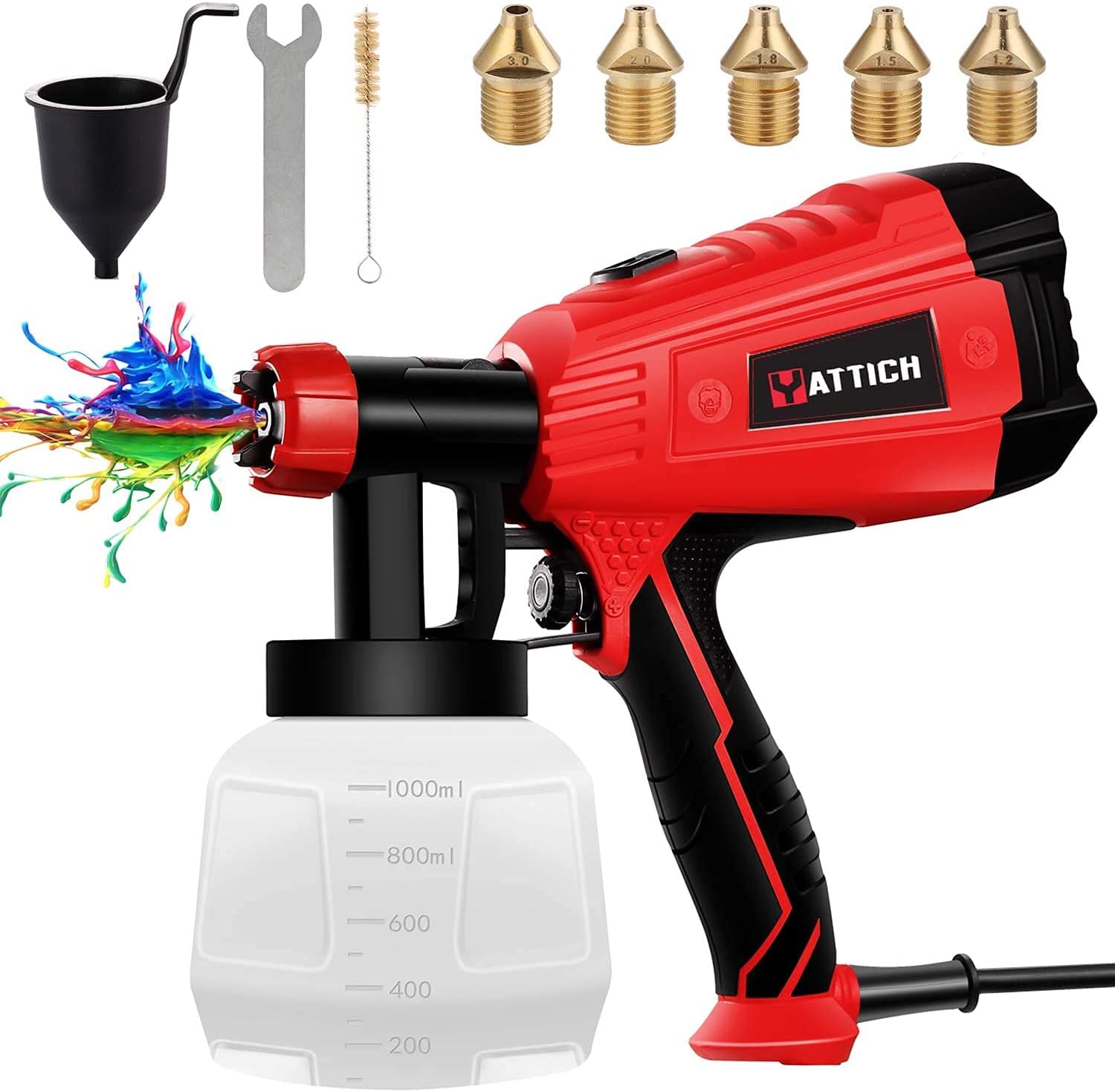 Paint Sprayer, 500 Watt HVLP Spray Gun, with 5 Copper Nozzles & 3 Patterns, Easy to Clean, for Furniture, Fence, Car, Bicycle, Chair etc. YT-191