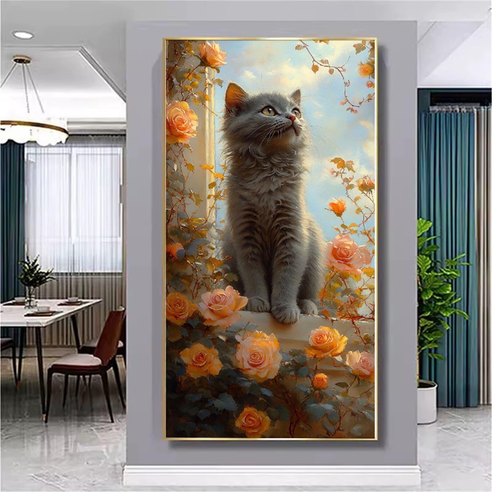 Roślina Malarstwo diamentowe Dorośli, 5D Diamentowe malowanie pełny zestaw dla dorosłych kot wzór, duży rozmiar sztuka kryształowa 50 x 100 cm, DIY diamentowe malowanie na Halloween dekoracje domu