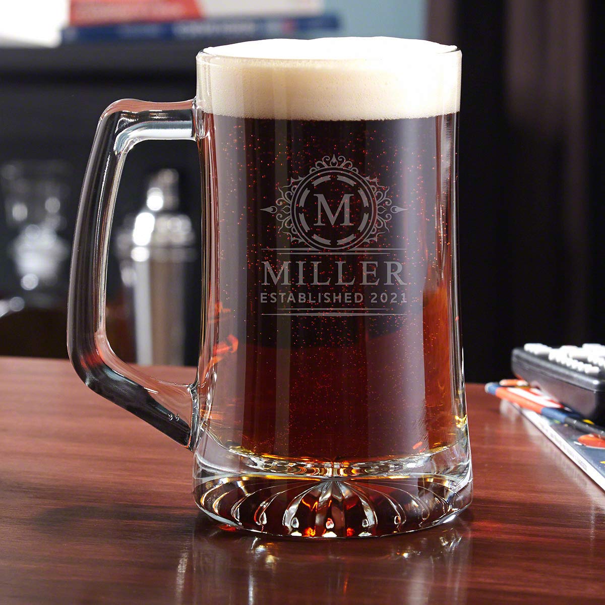 HomeWetBar Personalized Beer Mug and Bar Glassware for Craft Beer Lovers Custom Glass Beer Mug