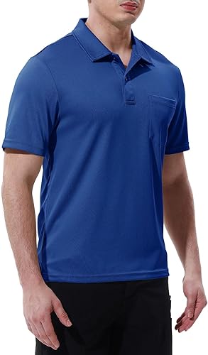 Vista 2 de TBMPOY Polo para hombre con bolsillo, manga corta, secado rápido, informal, para deportes al aire libre