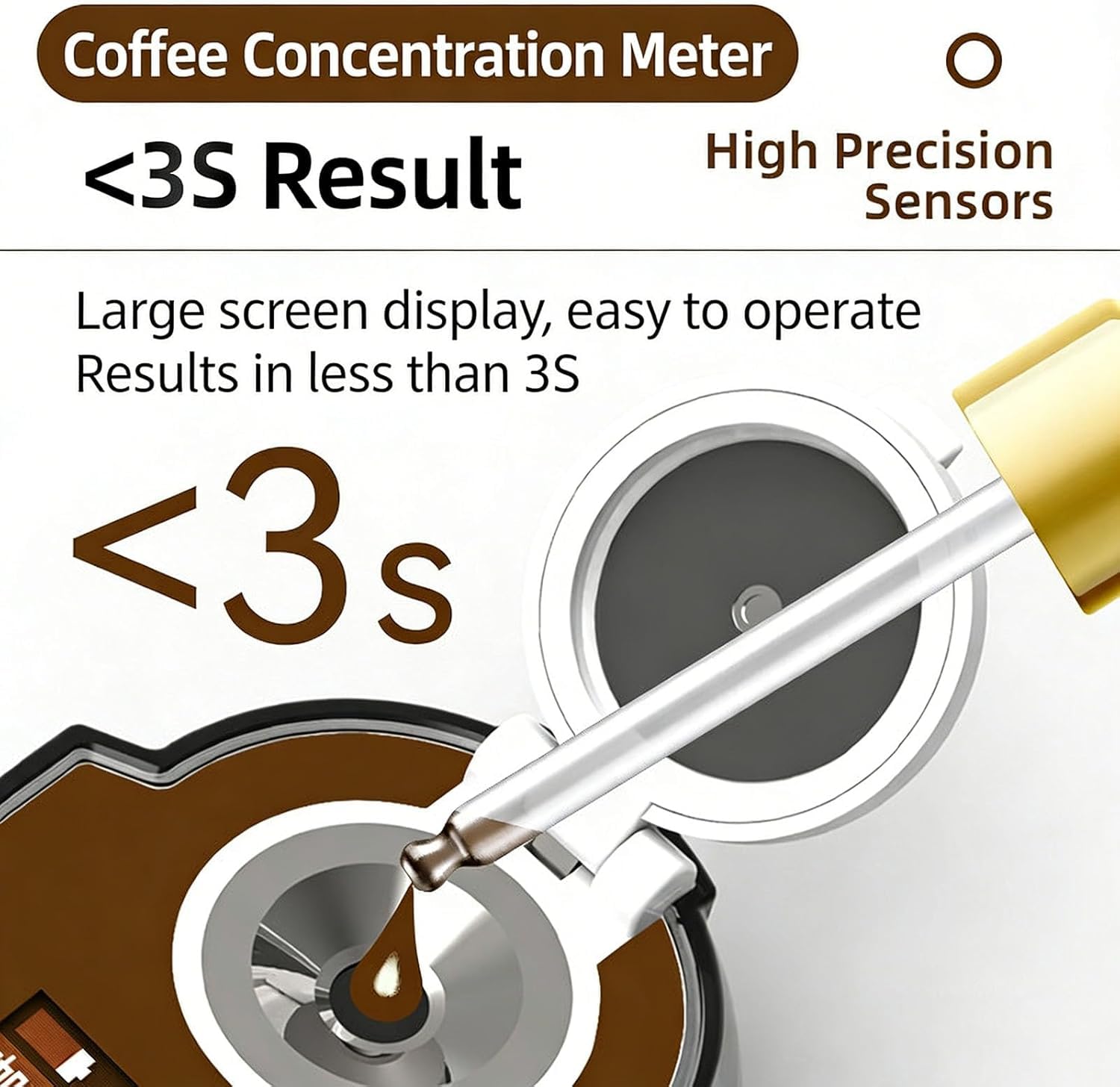 Digitales Kaffeekonzentrationsmessgerät Handtester 0-25% Testbereich Genauigkeit ±0,15% für Röster und Kaffee-Enthusiasten, genaue 10 aufeinanderfolgende Tests