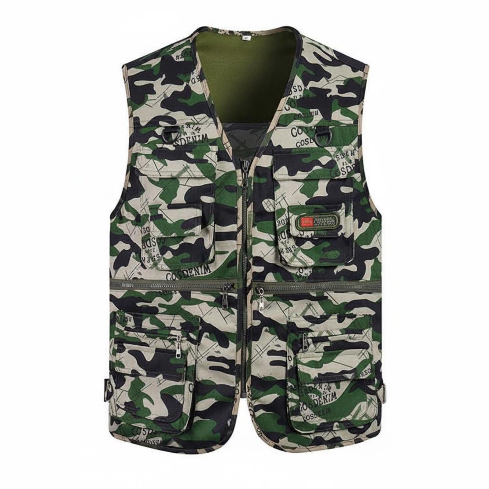 Loose Fit Multi-Pocket Fishing Vest Plus Size Available Photographer's Travel Vest Lightweight Outdoor Work Gilet Zipper Closure for Fishermen, Photographers, Hiking, Green Floral, 2XL-image-13
