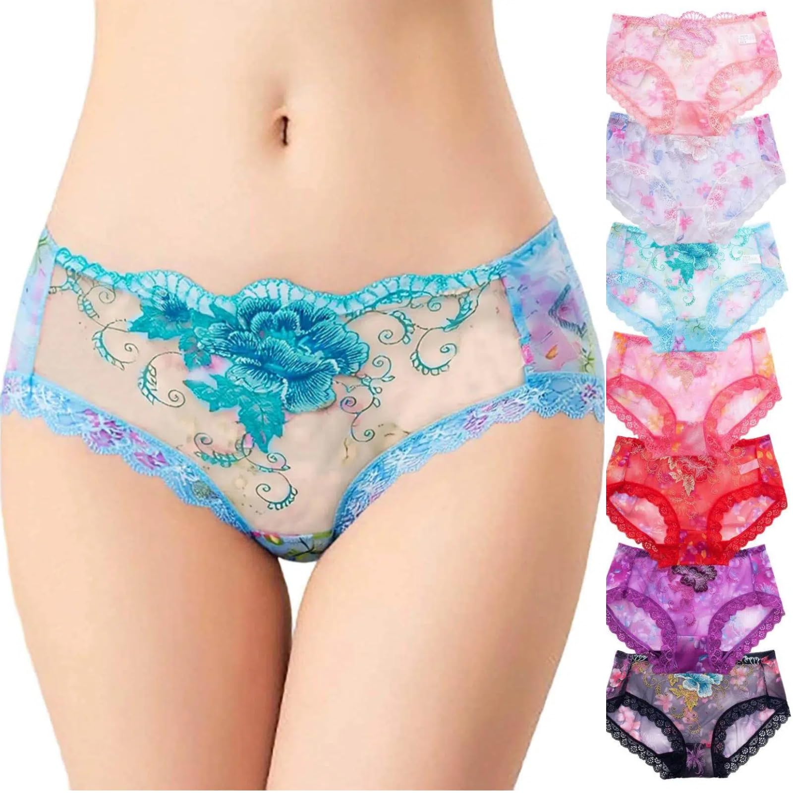 Floral Lace Hipster Briefs for Women Mesh See Through Low Rise Underwear Transparent Breathable Sexy Lingerie Panties