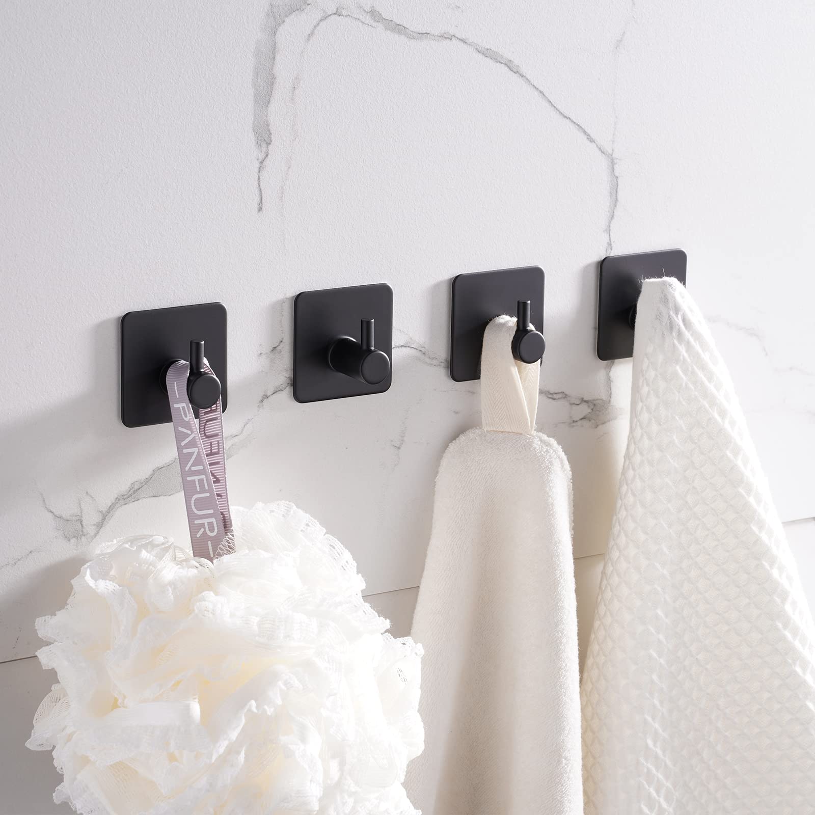 Lot de 5 crochets pour serviettes sans perçage en acier inoxydable auto-adhésifs Noir