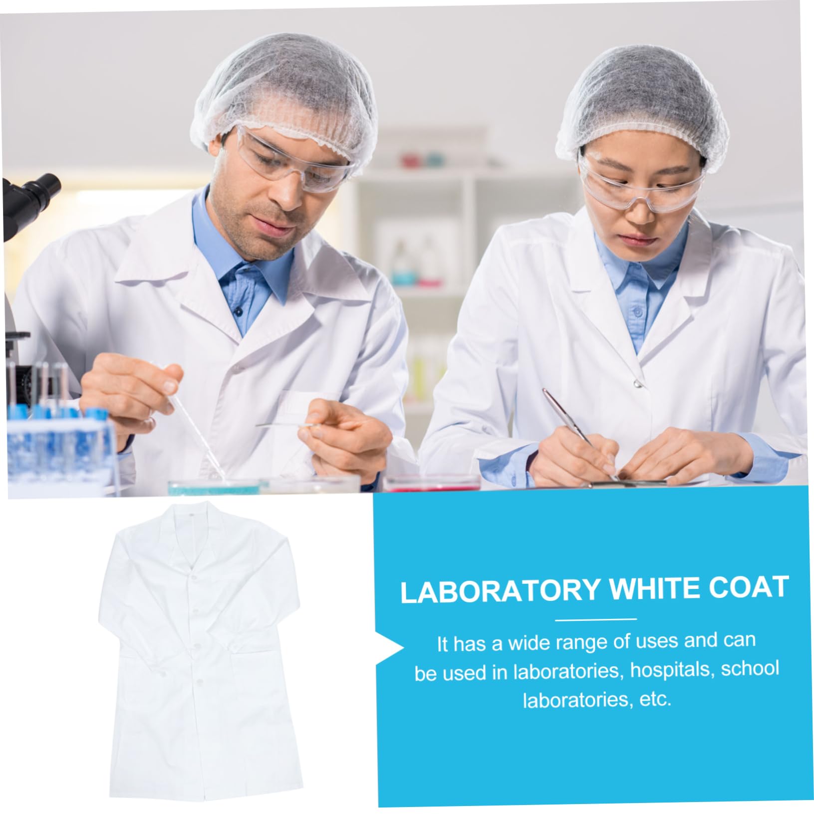 Bata Médica de Algodón Transpirable, Manga Larga con Botones y Bolsillos, Adecuada para Laboratorio y Hospital