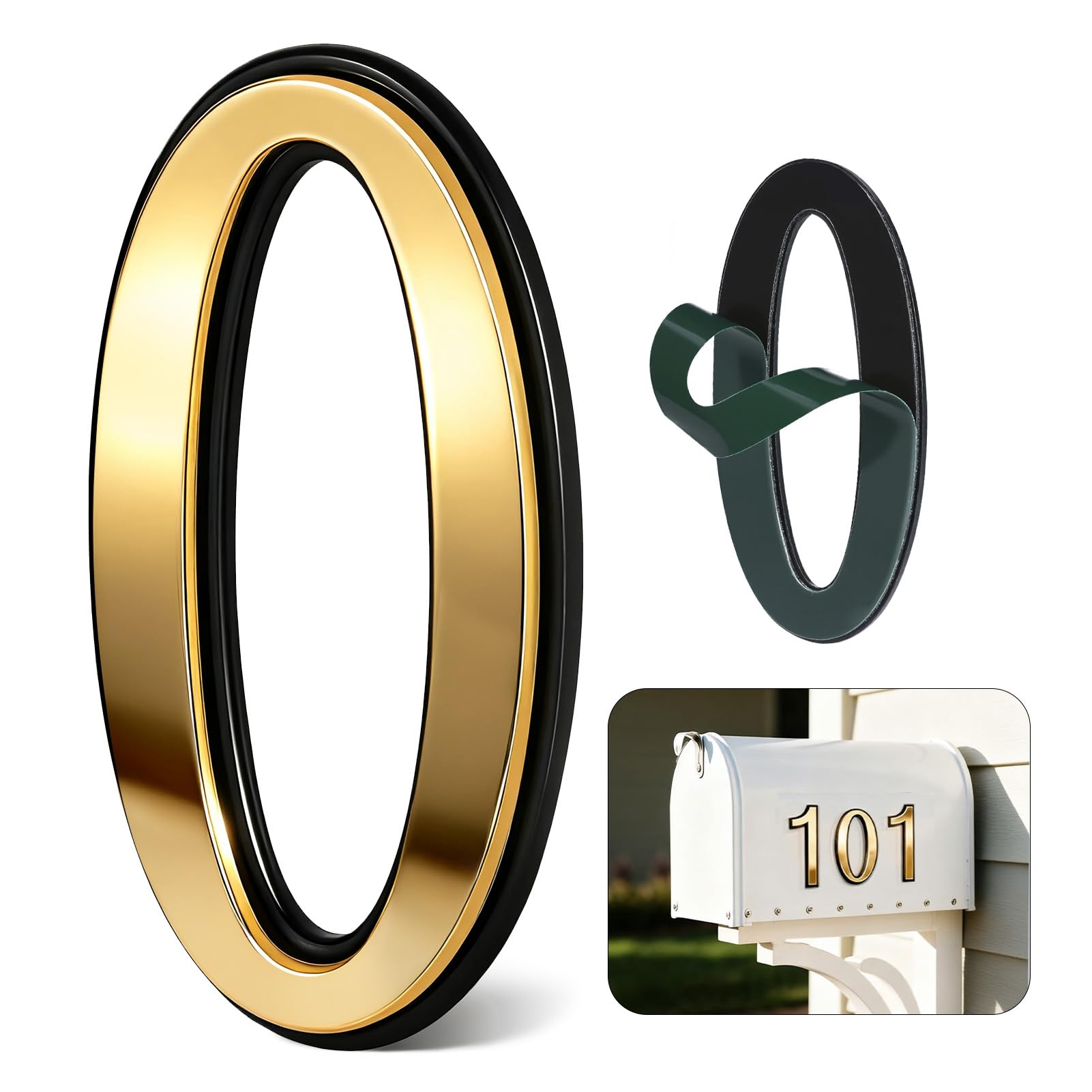 4 Inch Gold House Numbers for Outside, VONDERSO Self-Adhesive Mailbox Numbers with Exclusive Electroplated Finish and Durable ABS Base, for House Plaques, Mailbox, Yard, Garage – Plaque Number ‘0’