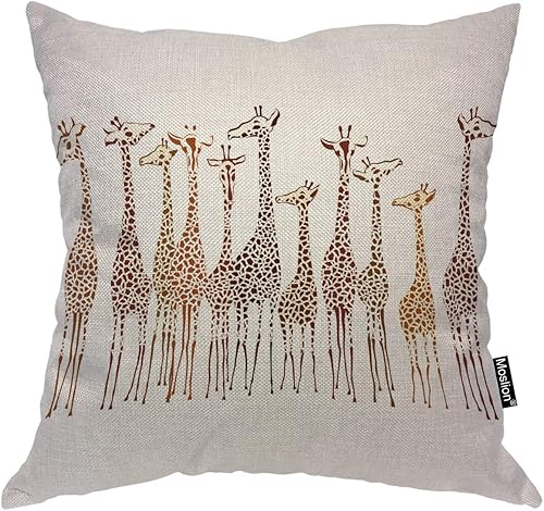 Moslion Funda de almohada de 18 x 18 pulgadas, diseño de jirafas con dibujos animados salvajes de África Safari, para grupo alto con multitudes, Moslion Funda de almohada de 18 x 18 pulgadas, diseño de jirafas con dibujos animados salvajes de África Safari, para grupo alto con multitudes,