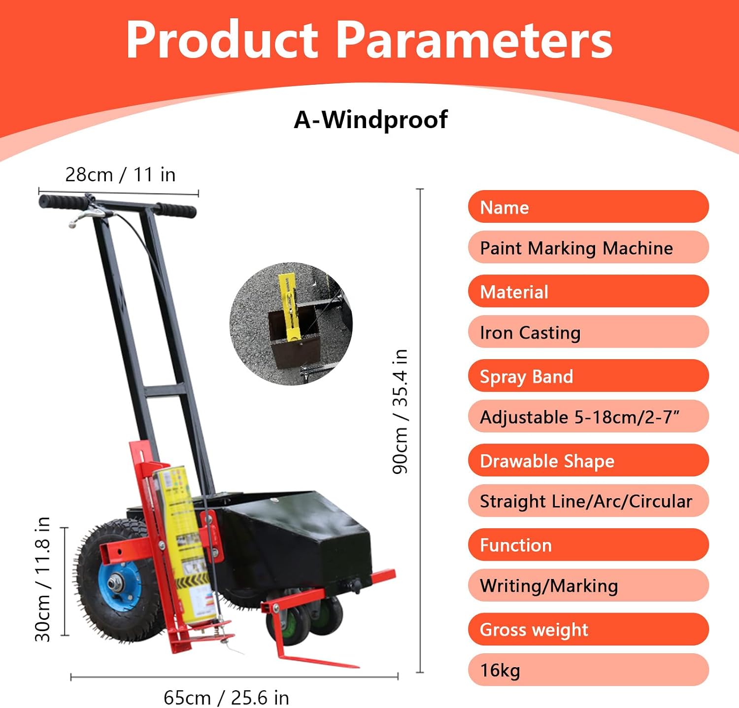Striping Line Marking Machine,Parking Line Striper,Detachable,with Storage Space,2"-7" Adjustable Width,Draw Straight Lines, Curves,Circles, as Moving Cart A-Windproof