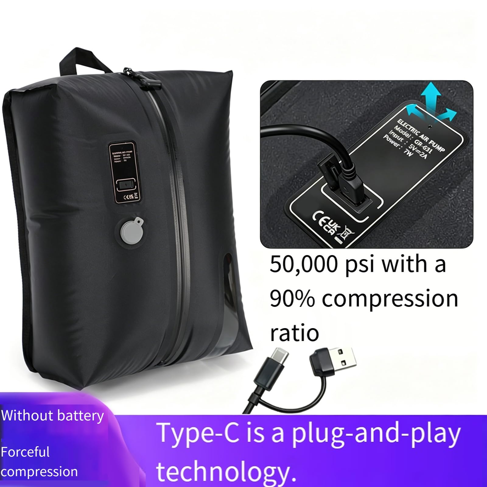 Bolsa de compresión sellada visible que incluye herramienta manual para una gestión eficaz del espacio del armario, bolsas de almacenamiento de ropa de cama