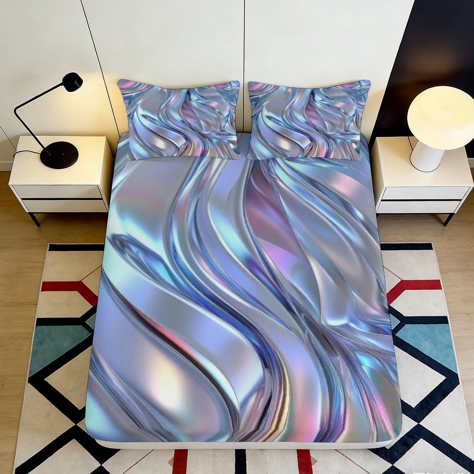 Pnayamiorkfel Style-5 3D Printed Iridescent Liquid Swirl Fitted Sheet Microfiber Modern Bedroom Dorm Mattress Cover Decorative Soft 90X200x25cm