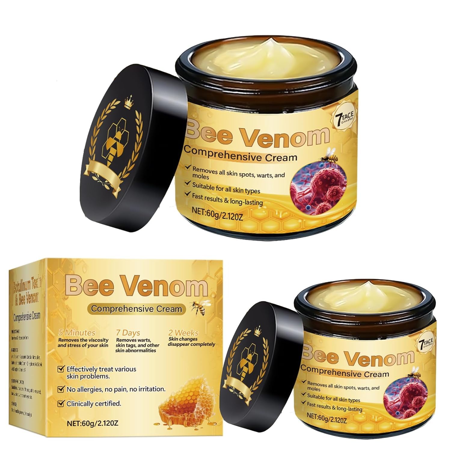 Bee Venom Cream, Professional Bee Venom Skin Treatment Cream, Firming & Wrinkle-Reducing Cream for Removing and Repair, Natural serum that effectively