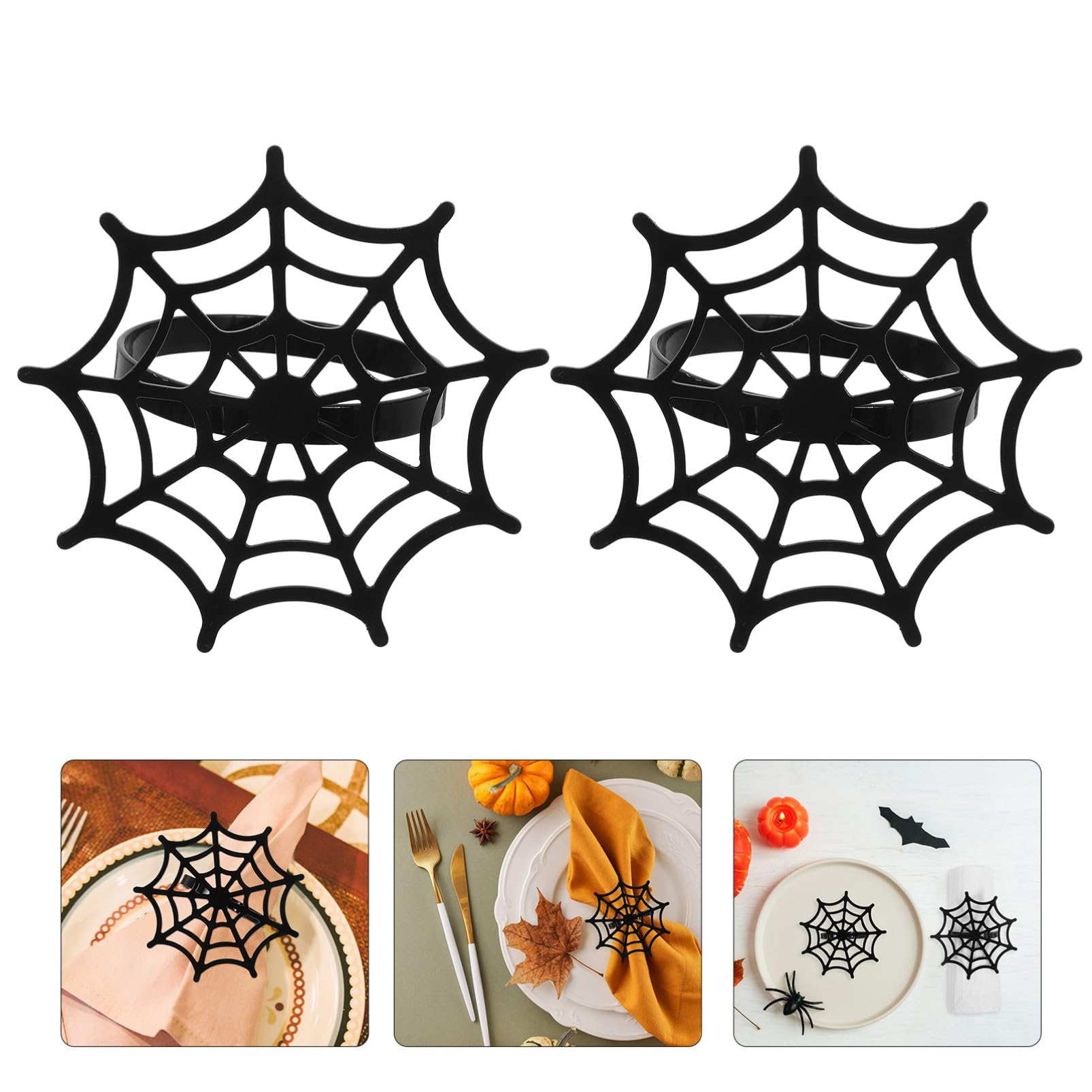 PRETYZOOM 24 Pezzi Portatovaglioli Halloween in Metallo Ragnatela Nera Portatovaglioli Autunnali Regolabili per Tavola Feste di Halloween e Ringraziamento Decorazioni Tavola per