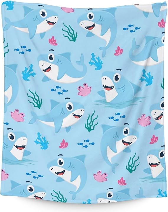 Shark Blanket Gifts - 40"x50" Cute Throw Blanket for Kids & Adults - Blue Soft Fuzzy Blankets for Bed, Couch & Living Room