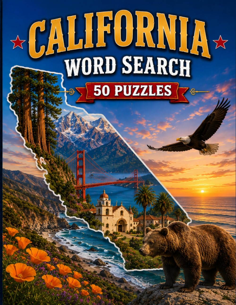 California Word Search Large Print: 50 Word Search Puzzles Featuring California's National Parks, Cities, Beaches, Wildlife, History, Landmarks and More (USA States Word Search Series)