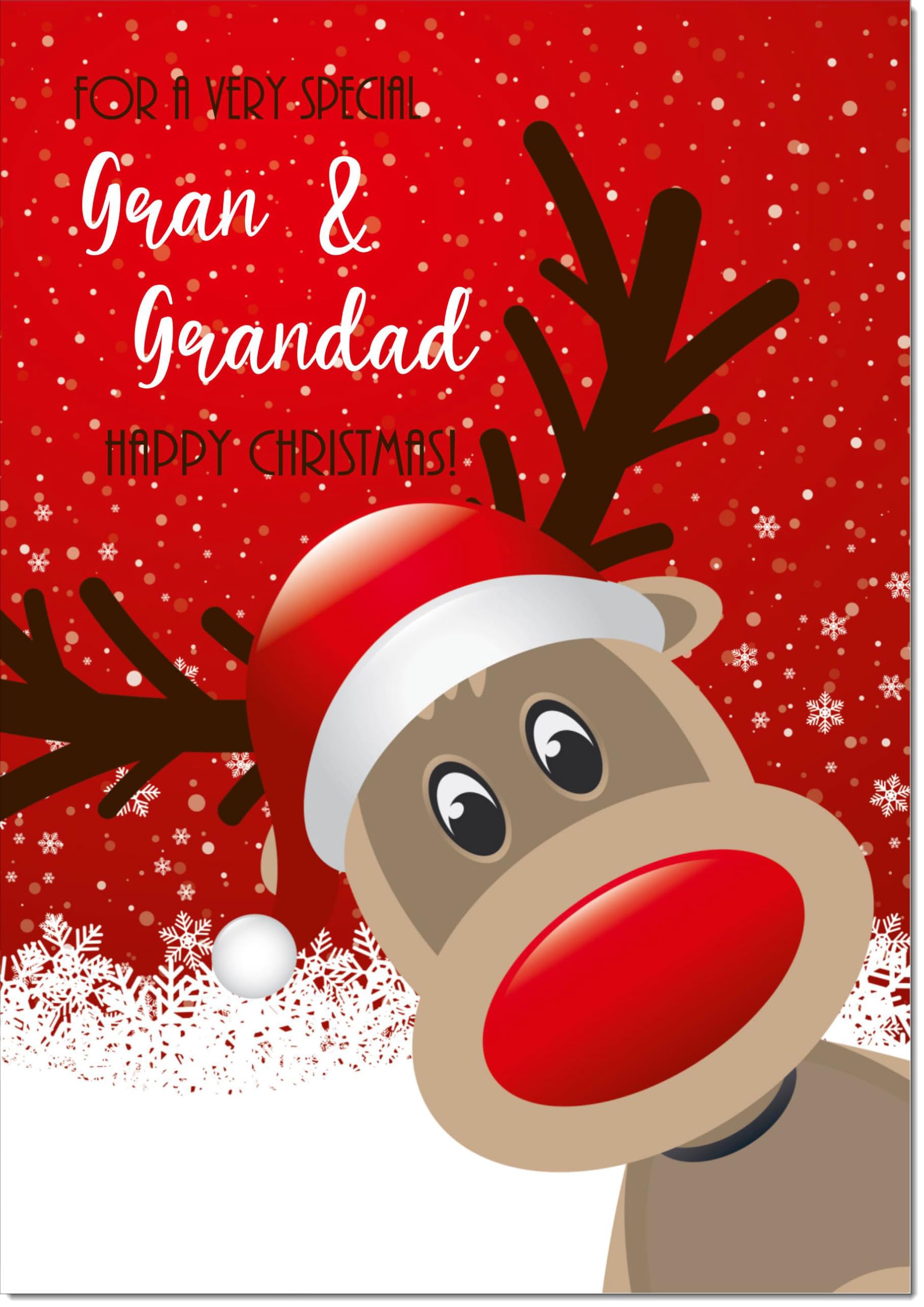 doodlecards Gran and Grandad Christmas Card Rudolph in Snow Large A4 Size Christmas Card for Gran & Grandad with Plain Envelope