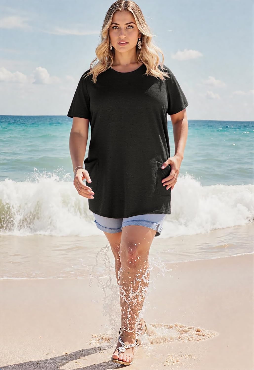 RITERA Plus Size Tops for Women Long Tunic Tops Summer Long Shirts Short Sleeve Spring Tops with Pockets for Leggings XL-5XL - Image 3