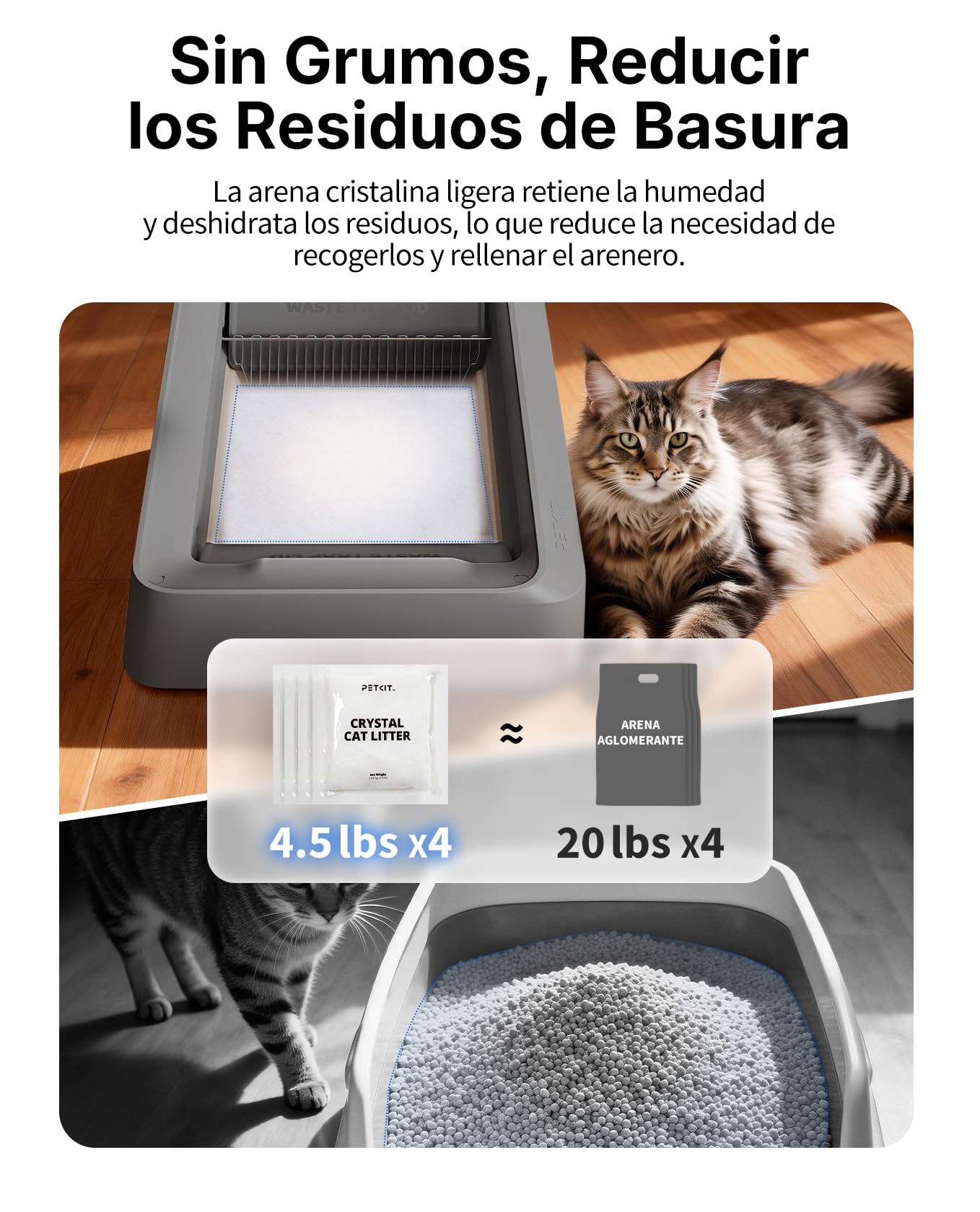 PETKIT Set de Arena Cristalina para Gatos, para PUROBOT Crystal Duo Arenero Gatos Autolimpiable, Recogida Dual de Residuos, Bandeja Reemplazable, Control de Olores, Absorbencia Superior, 4 Piezas