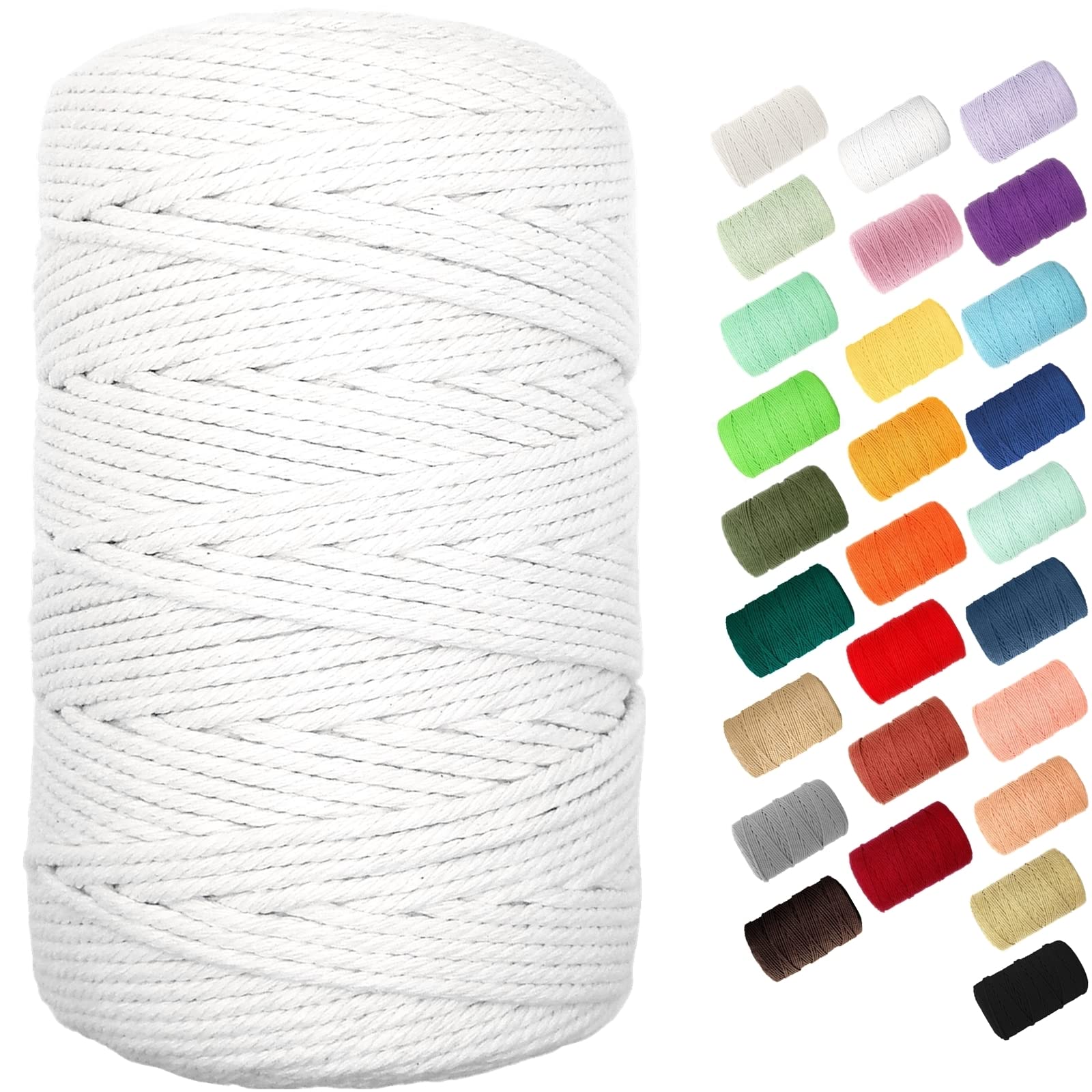 3mm Cotton Rope, 220 Yards(200m) Twine String, 100% Natural Cotton Colored Macrame Rope for Plant Hangers, Wall Hanging, Christmas or Wedding Decorative(White)
