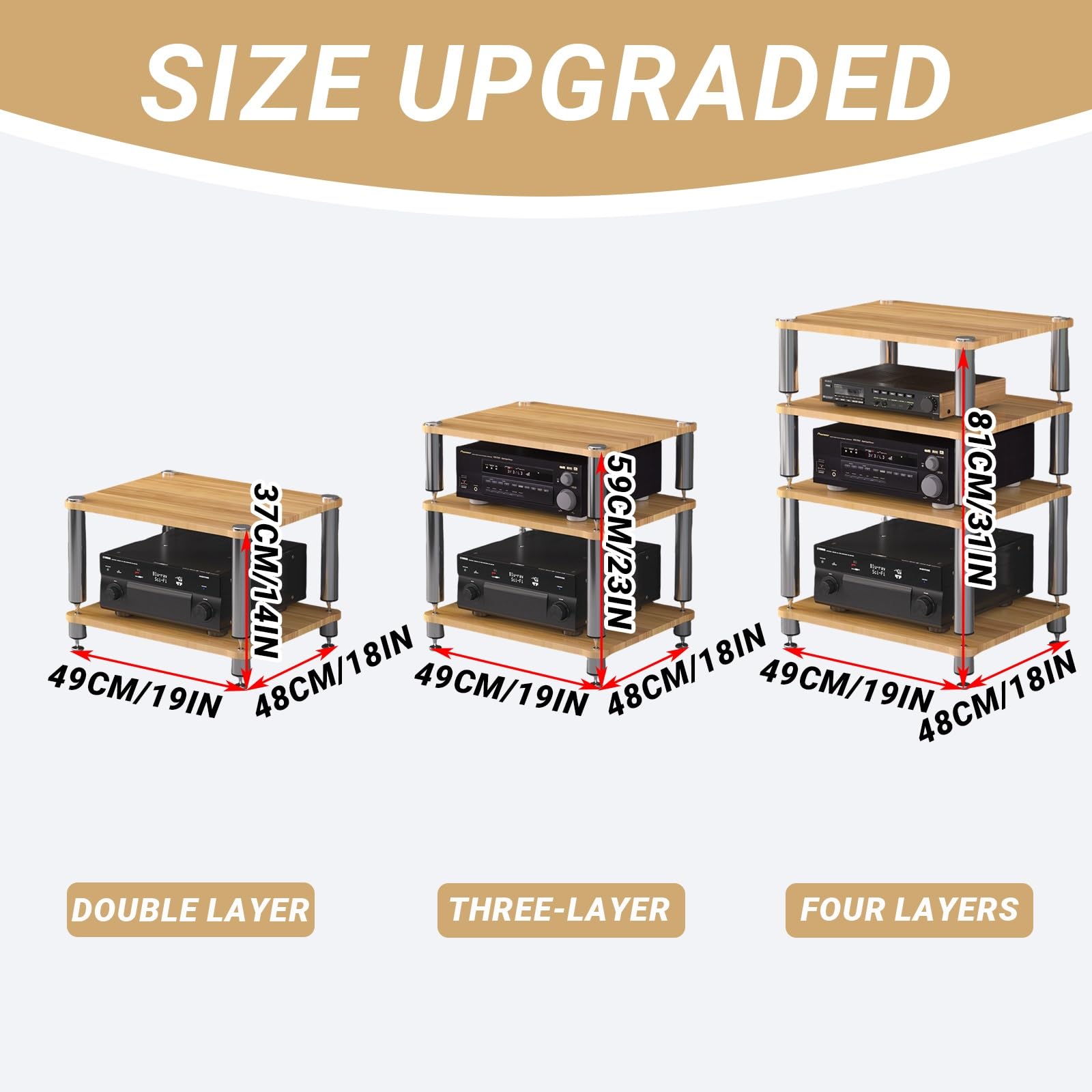 Mobiletto AV HiFi A 3 Ripiani Ripiano In Legno Supporto Per Giradischi Mobile Stereo Sound Tower Rack Portaoggetti Per Console Multimediali(Teak color,Three-layer)