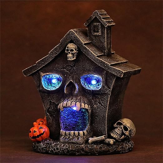 Halloween Decorations Haunted House Figurine With Skull