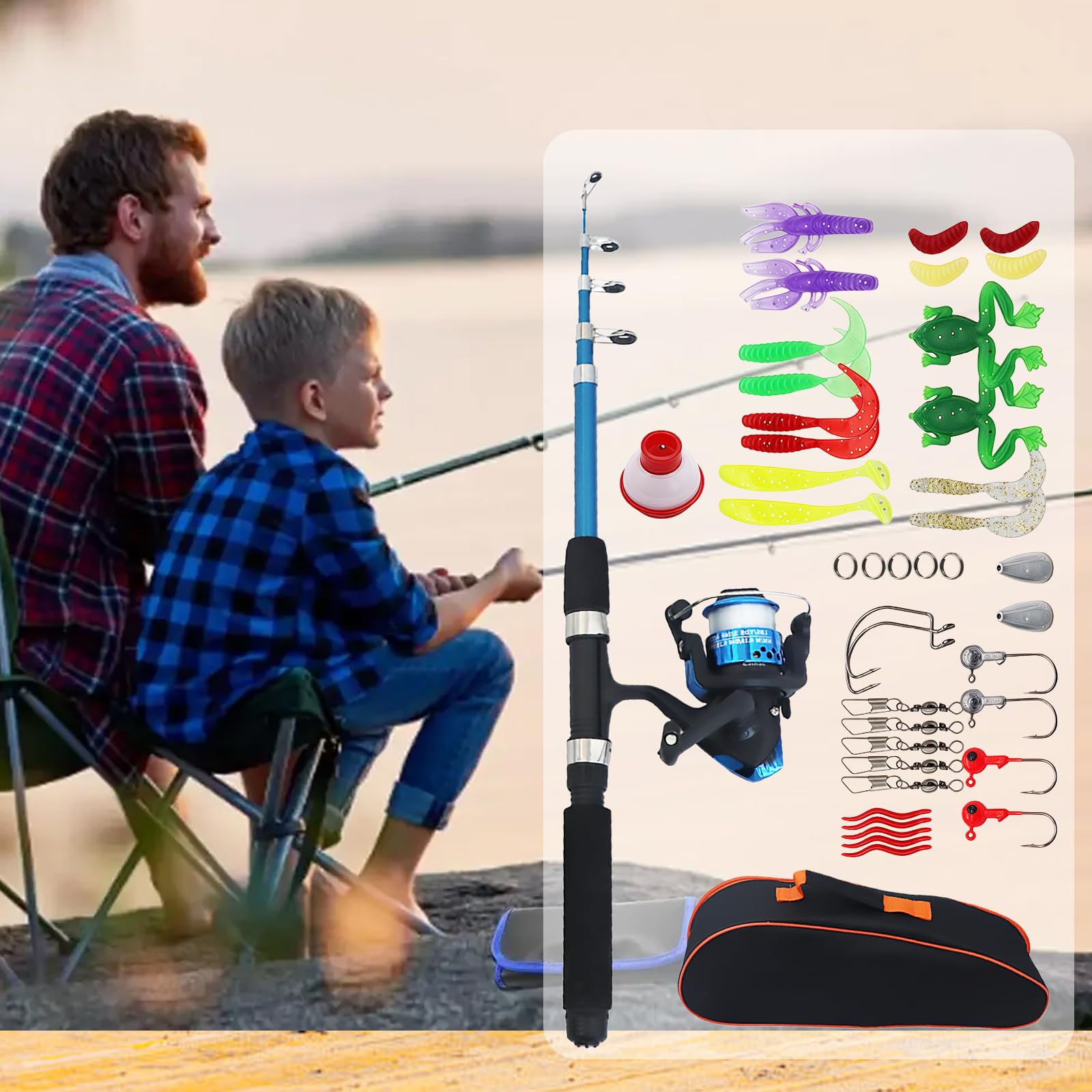 Kit De Pêche pour Enfants, 1.5 M Kit De Canne À Pêche pour Enfant, Canne À Pêche Télescopique, Ensemble Canne À Pêches Et Moulinet Equipement De Pêche, Kit Peche pour Garçons, Filles, Tout-Petits