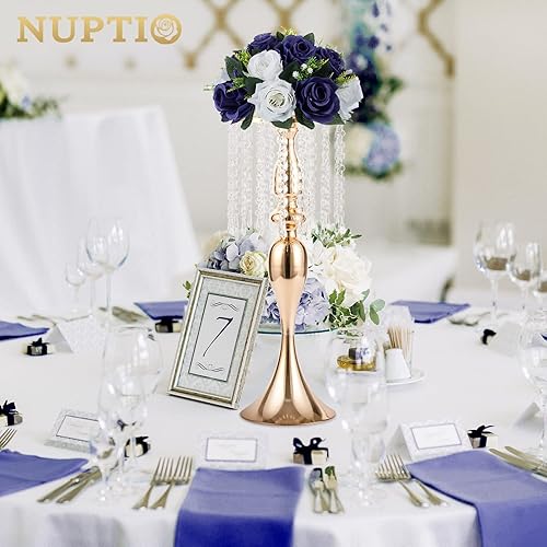Miniatura 3 de NUPTIO Centros de flores artificiales para mesas, 2 bolas de rosas falsas de 9.5 pulgadas de diámetro, color azul marino y blanco, arreglo de rosas