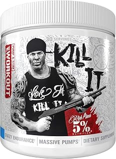 5% Nutrition Rich Piana Kill It Pre Workout Powder w/Creatine, Jitter-Free Caffeine, NO-Booster, Beta Alanine, L-Citrulline for Focus, Pump, Endurance, Recovery 13.23 oz, 30 Srvgs (Blue Raspberry)