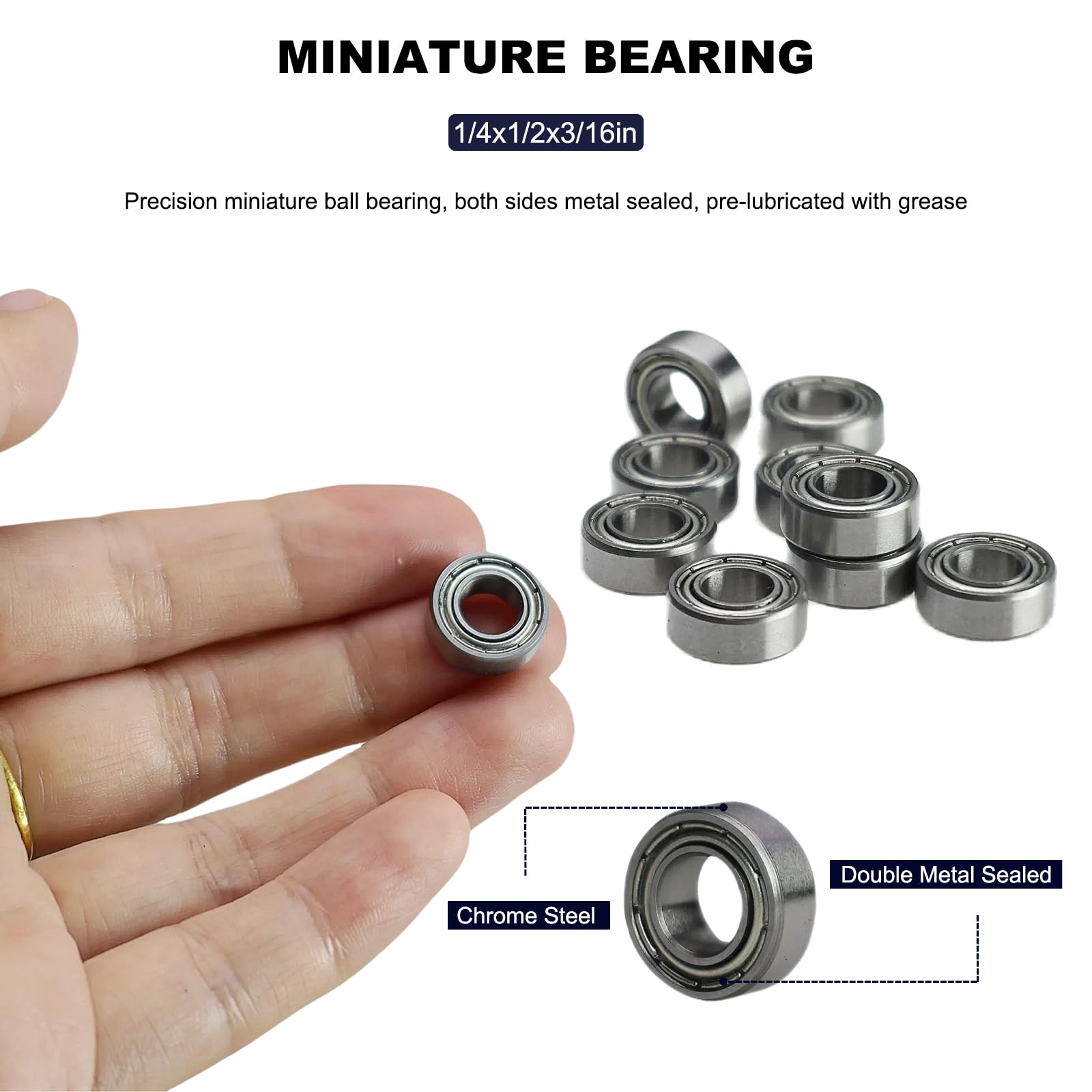 20 PCS R188ZZ Deep Groove Ball Bearings - 1/4 Inch x 1/2 Inch x 3/16 Inch - Both Sides Metal Shielded Chrome Steel Bearings for Small Mechanical Equipment (R188-ZZ) - 4