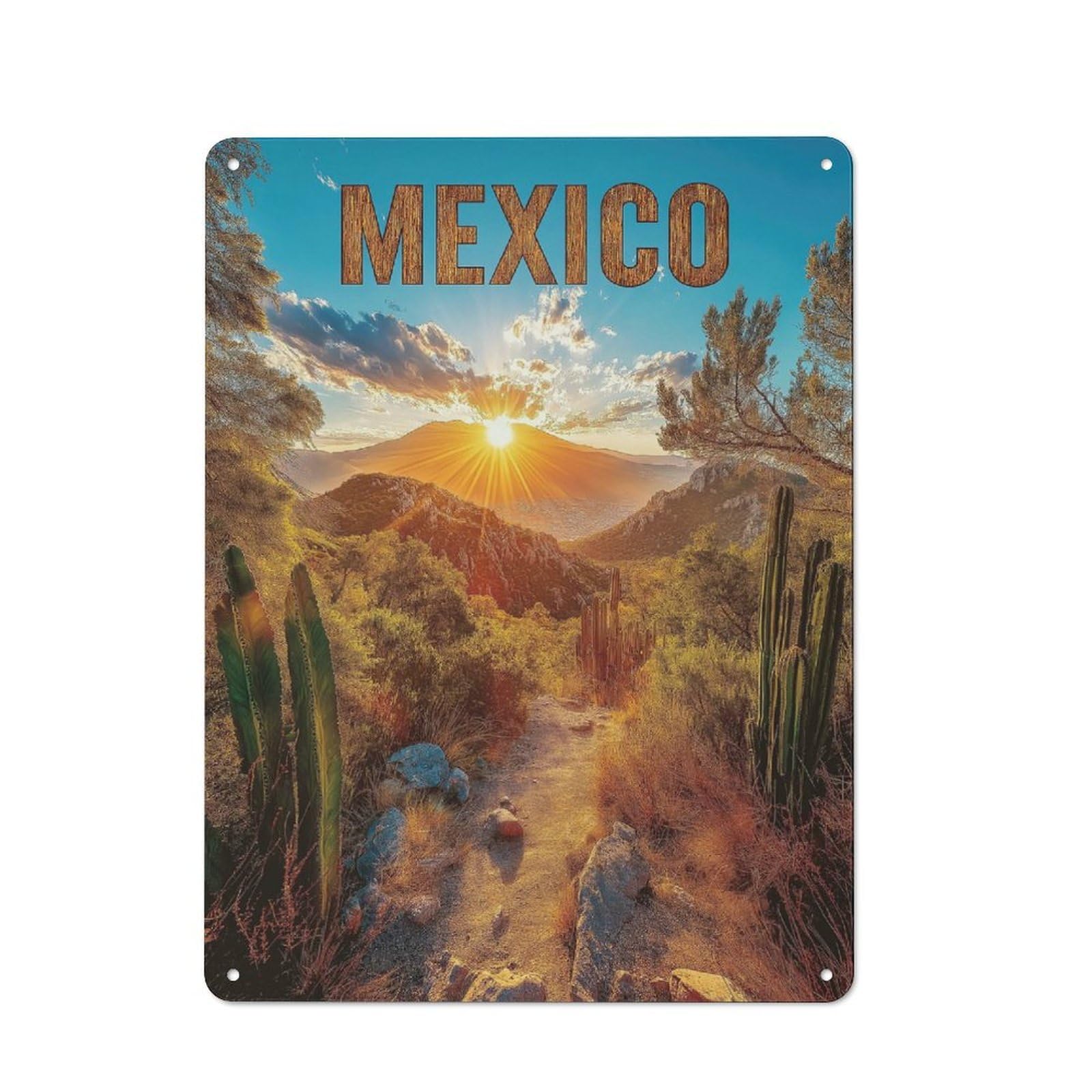 Junmoney Style-5 Mexico Landscape At Sunset Travel Poster Industrial-Style Tin Sign 40X30cm For Garage Or Workshop, For Garage, Workshop And Man Cave Decoration