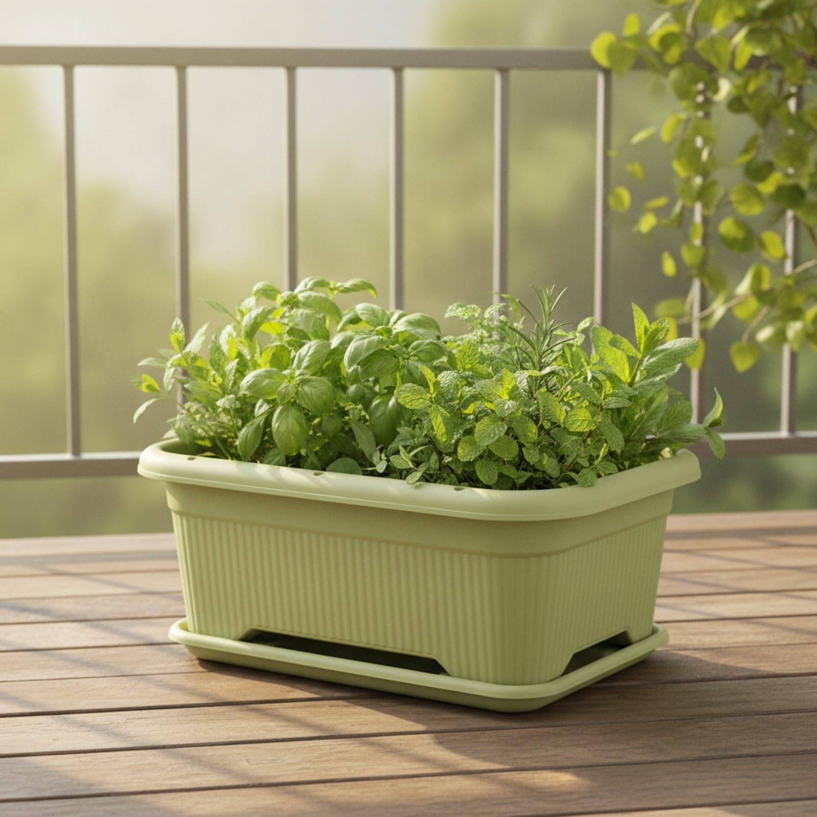 Vaso Rettangolare con Sottovaso Pratica | Struttura in Resina Stampata, Cassetta per Piante con Sottovaso, Davanzale, Appassionati di Giardinaggio, Beige