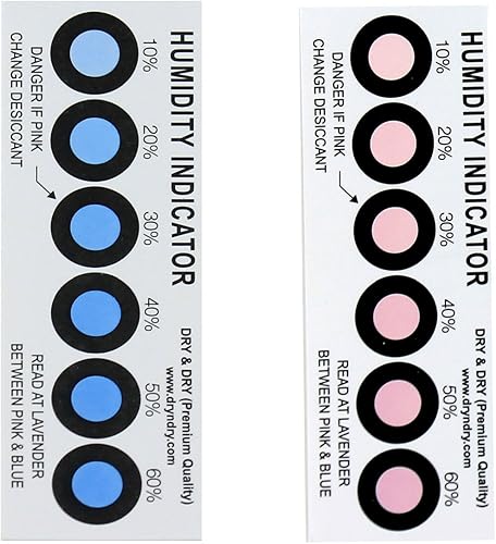 Paquete de 20 tarjetas indicadoras de humedad prémium (reutilizables) 10-60% 6 puntos (20 tarjetas)