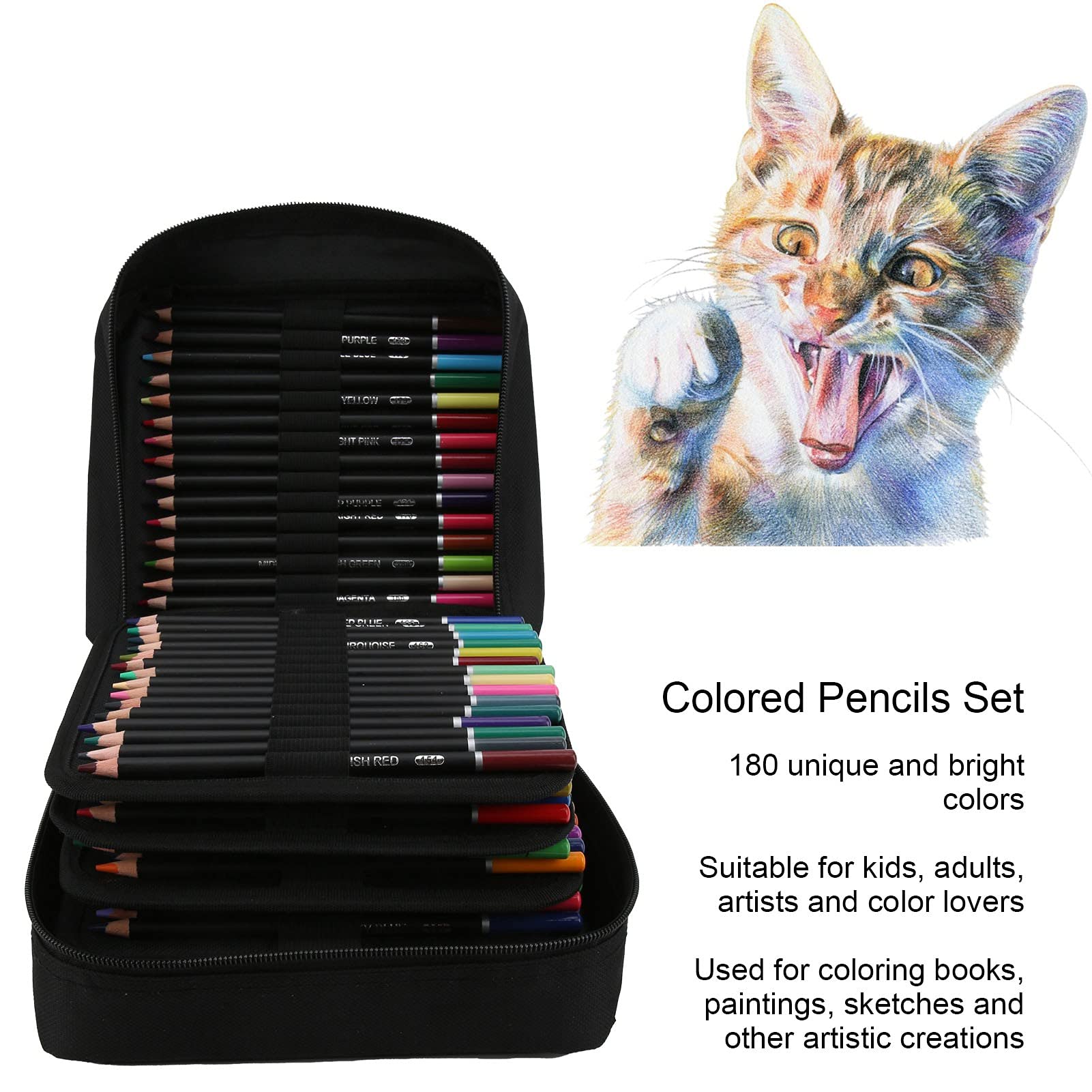 Alvinlite 180-teiliges Farbbleistift-Set, Kunst-Farbstifte, Zeichenstifte, Skizzenstift mit Aufbewahrungstasche für Kunst-Malerei-Zeichnung (kleine Tasche)