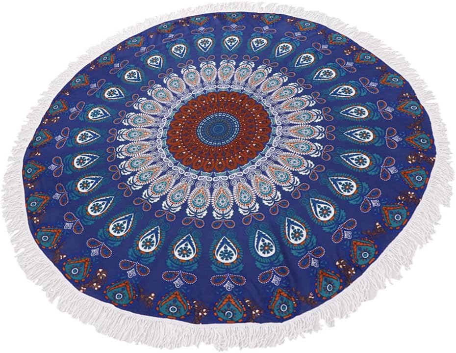 Baoblaze Round Beach Towel With Different Patterns, Hippie Style, Boho Style Bedspread, Mural, Decorative Wall Hanging, Yoga Mat - Dark Blue