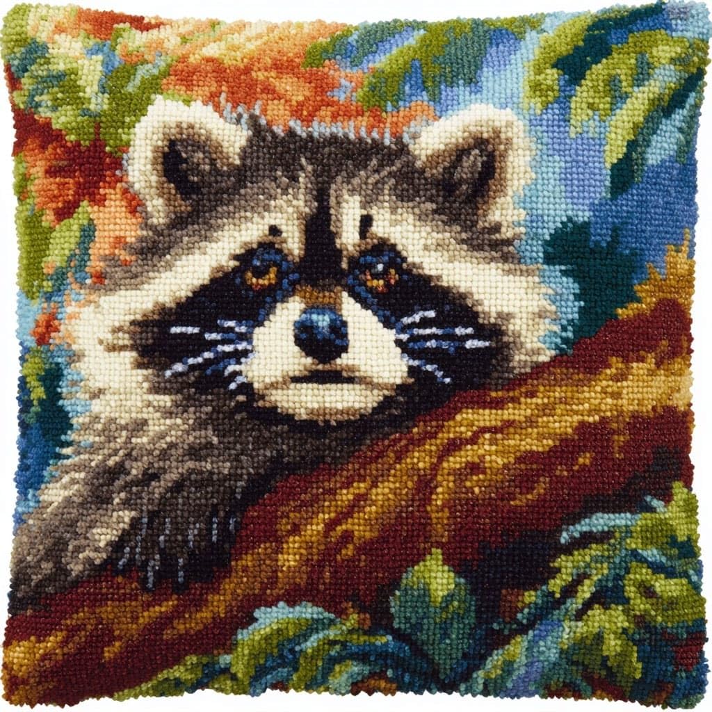 Henypt DIY Latch Hook Cushions Kits, Raccoon