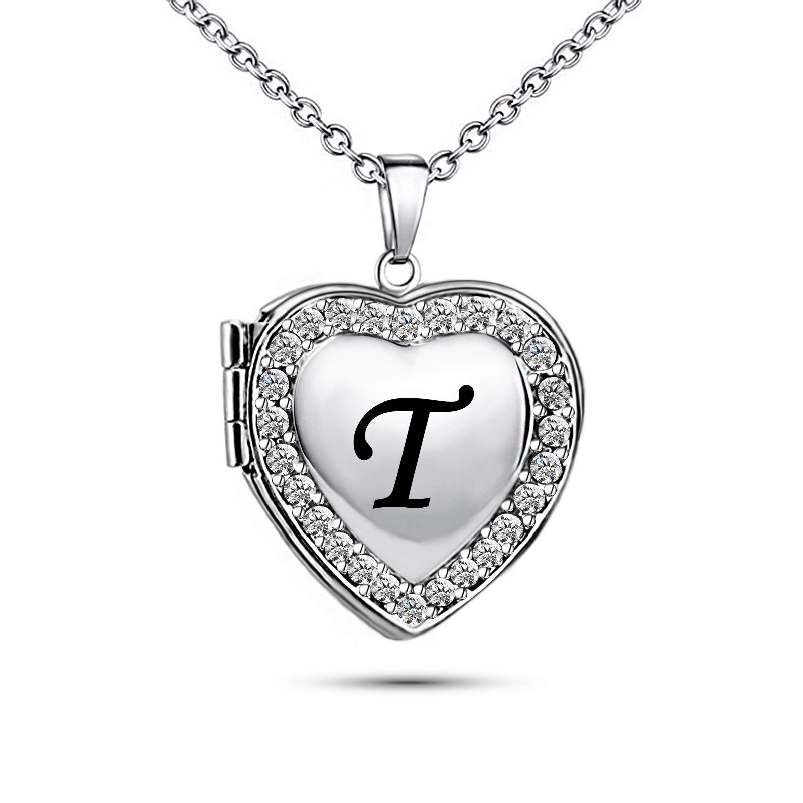 Jewelry Love Heart Photo Picture Locket Necklace Name Letter Initial Alphabet Pendant Necklace for Women Girls