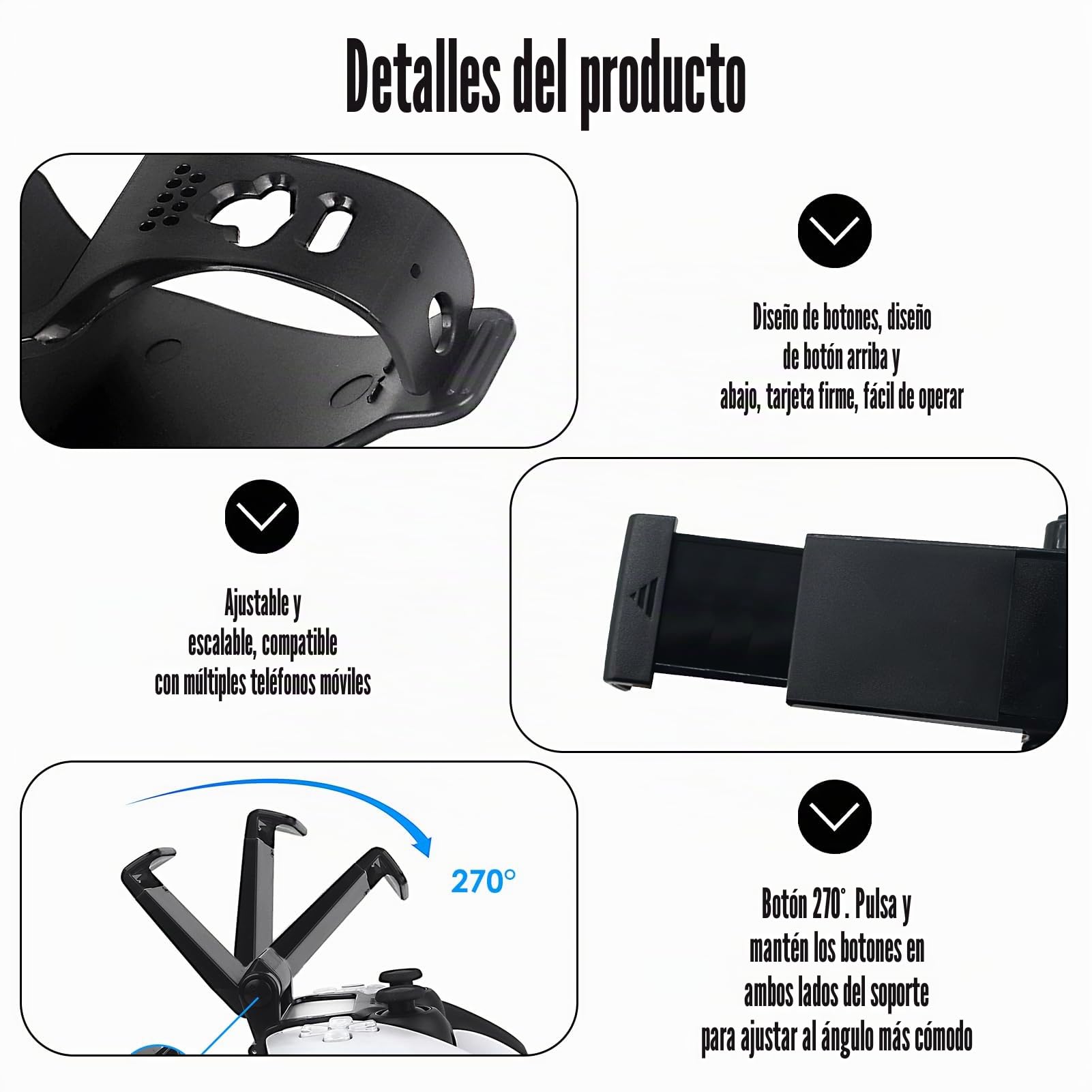 Soporte Teléfono Mando, Accesorio Clip de Juego, Controller Phone Mount Clip Móvil Ajustable 5 DualSense, con Clip Plegable, Compatible Teléfono Inteligente(Negro)