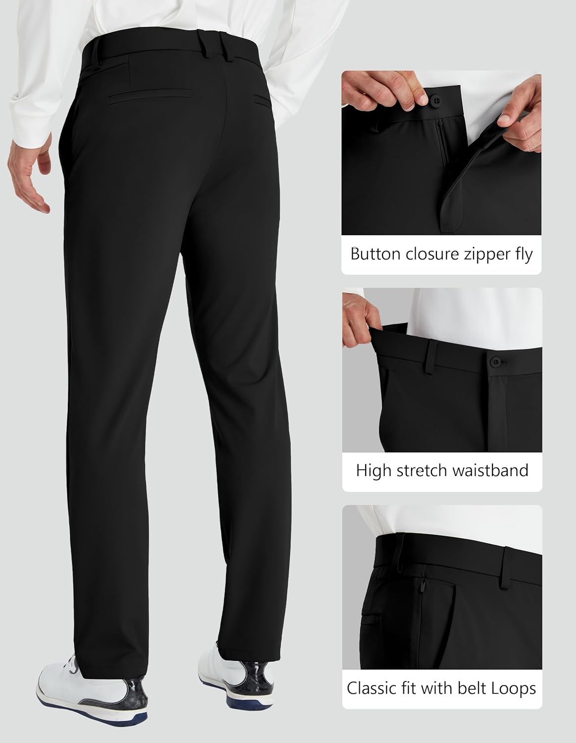 PULI Mens Golf Pants Stretch Work Dress Pants 30" Soft Lightweight Casual Comfy Trousers with Pockets - Image 4